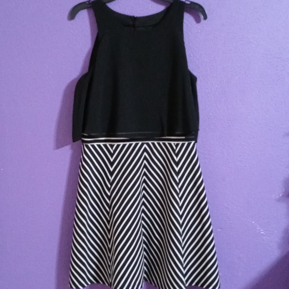 Black and white striped formal dress